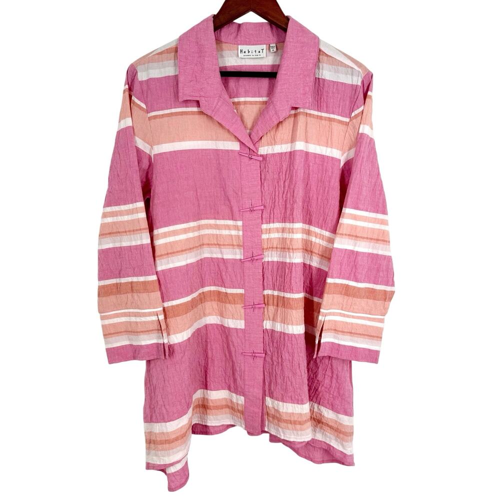 Habitat Sz Medium Pink Orange Tropical Wearable Art Blouse Shirt Top Beach Artsy
